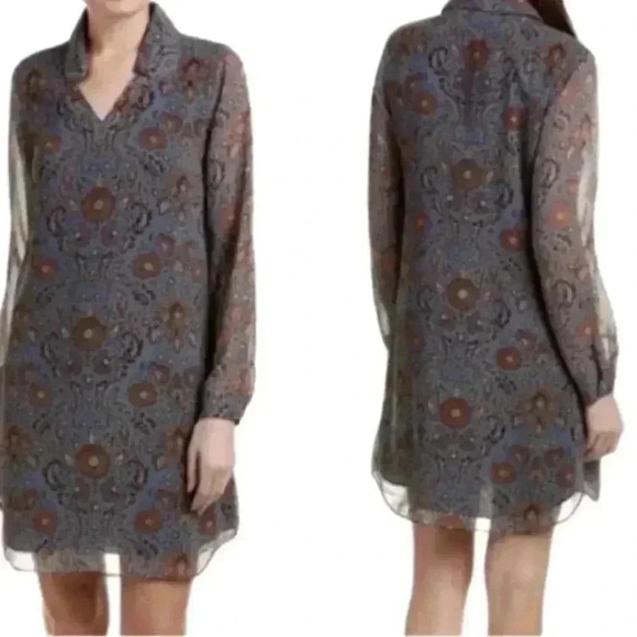 CAbi Dresses & Skirts - CAbi Women's Blue Brown Provincial Floral Printed Shift Dress Size S Style 3295